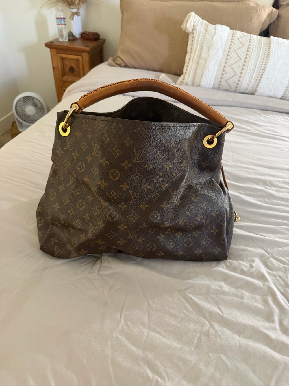 Louis Vuitton Monogram Canvas Shoulder Hobo in Brown with Tan Handle